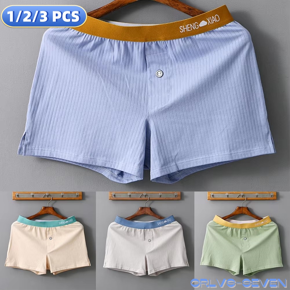 Trunk Breathable Men - กางเกงในผู้ชาย1/2/3ชิ้น, กางเกงบ็อกเซอร์ผ้าฝ้ายสีทึบระบายอากาศได้ดีชุดชั้นในกางเกงบ็อกเซอร์ทรงหลวมใส่อยู่บ้าน